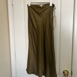 Whimsy + Row Olive Satin Midi Skirt
